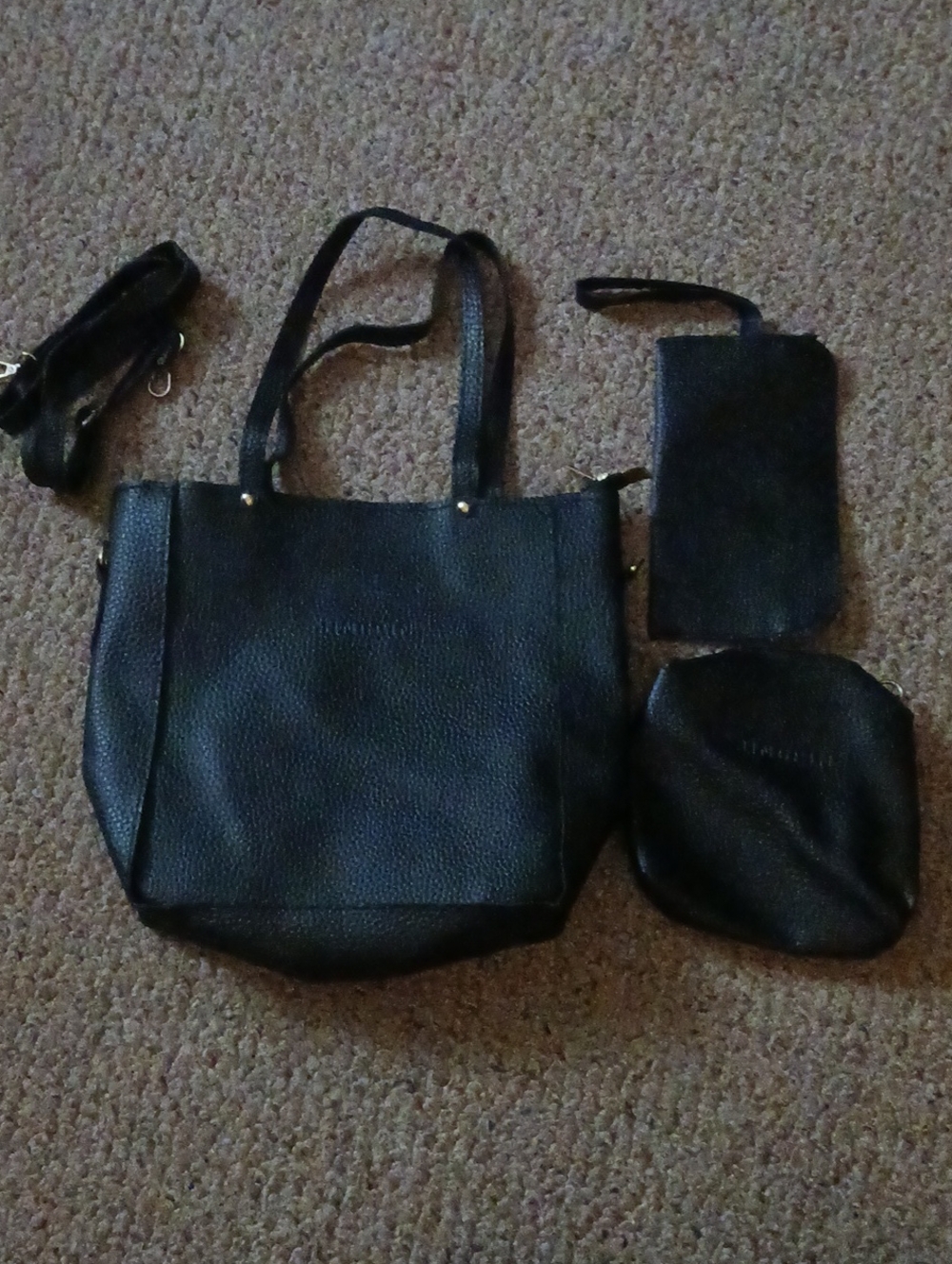 Black Women's Tote Bag with Matching Pouches